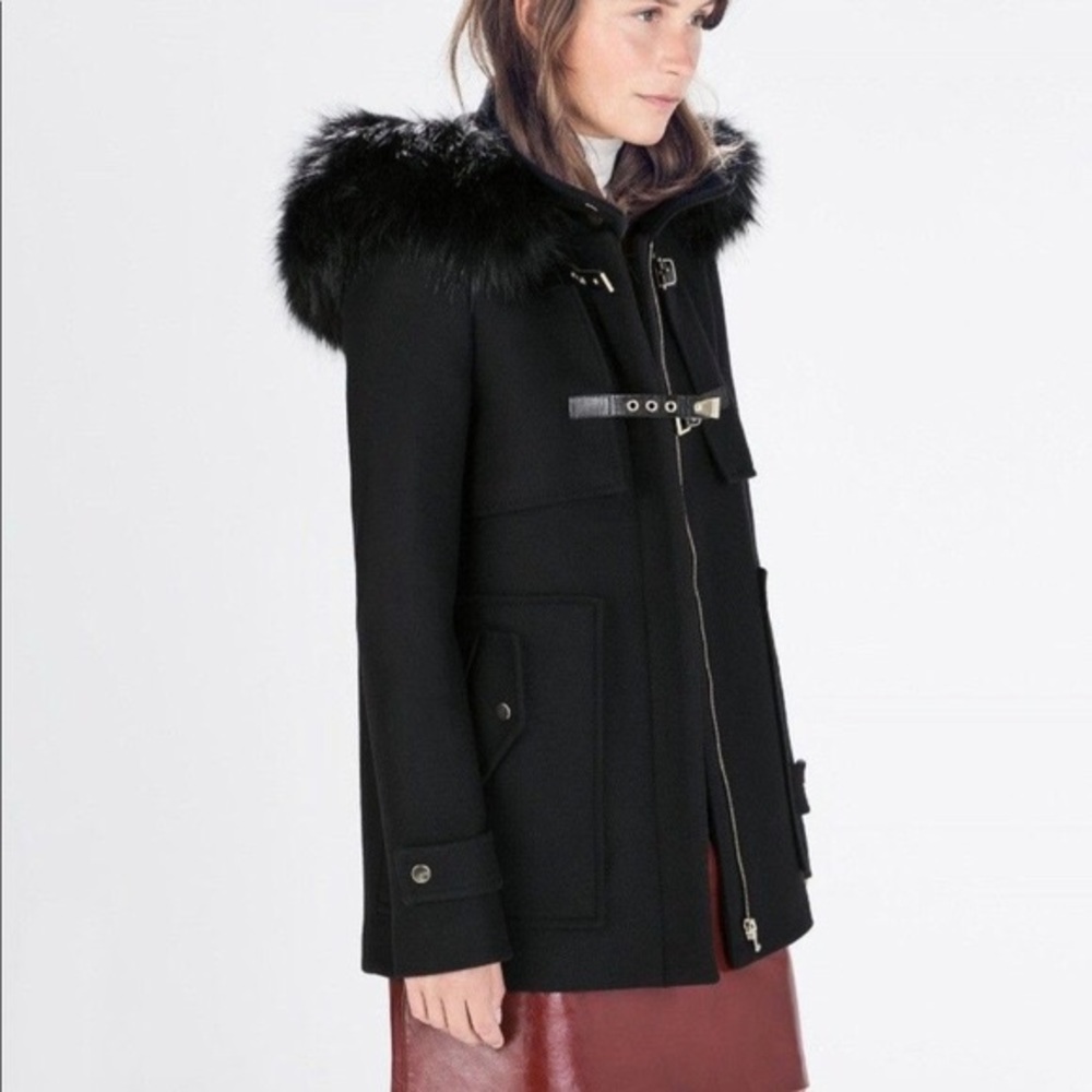Zara Faux Fur Hood Wool Coat